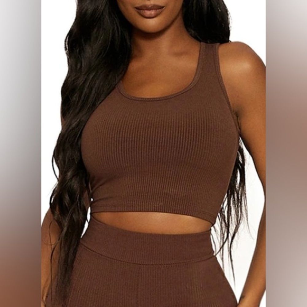 Naked Wardrobe New Ribbed Tank Top Womens Size Medium Brown Coco Classic